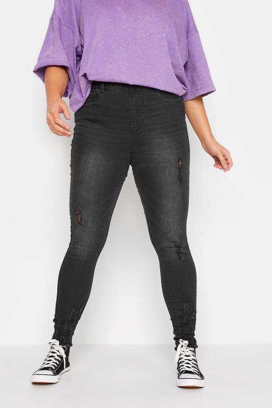 Plus Size  YOURS Curve Black Washed Cat Scratch Stretch GRACE Jeggings