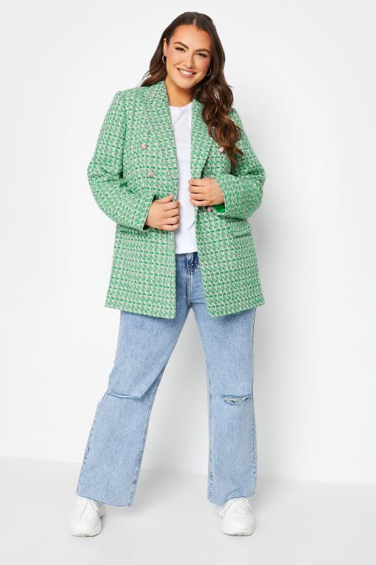 YOURS Plus Size Green Check Boucle Blazer | Yours Clothing 2