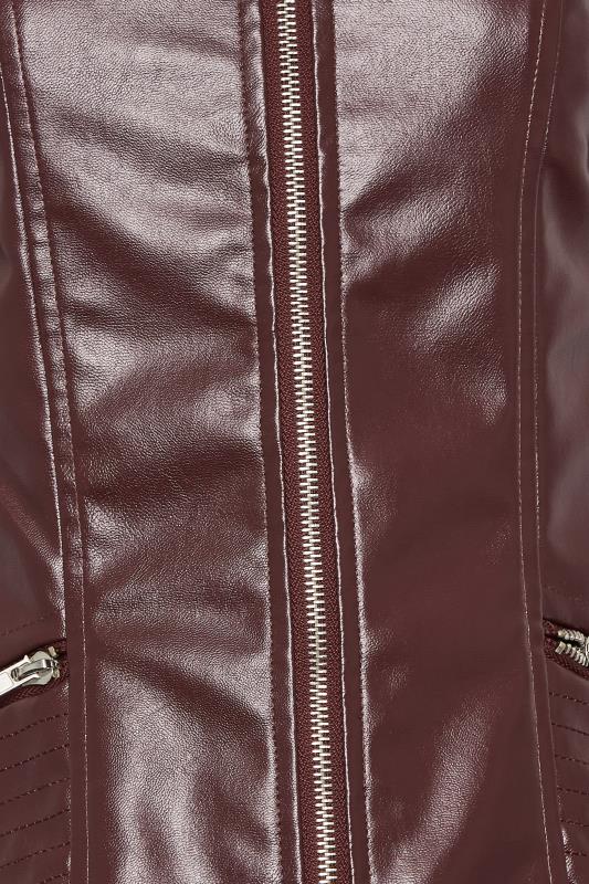 LTS Tall Berry Red Leather Funnel Neck Jacket | Long Tall Sally  5
