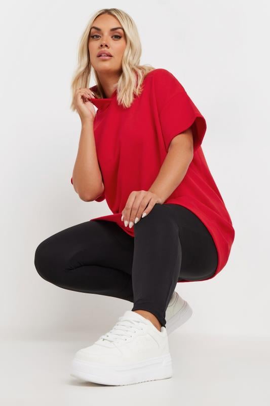 YOURS Plus Size Red Oversized Short Sleeve Hoodie | Yours Clothing 2