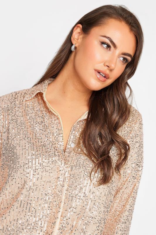 YOURS LONDON Plus Size Gold Sequin Embellished Shirt | Yours Clothing 6