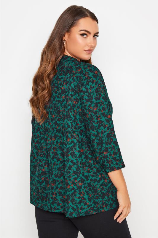 LIMITED COLLECTION Curve Emerald Green Floral Button Front Top_C.jpg