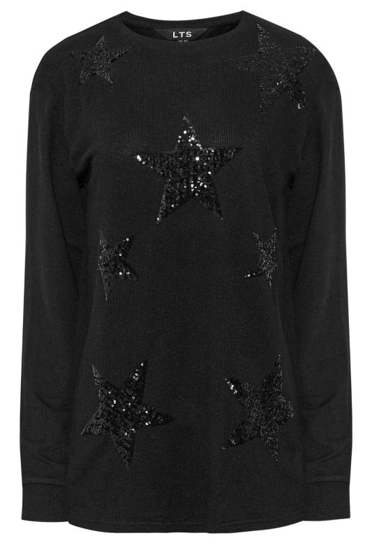 LTS Tall Black Star Print Sequin Embellished Top 6