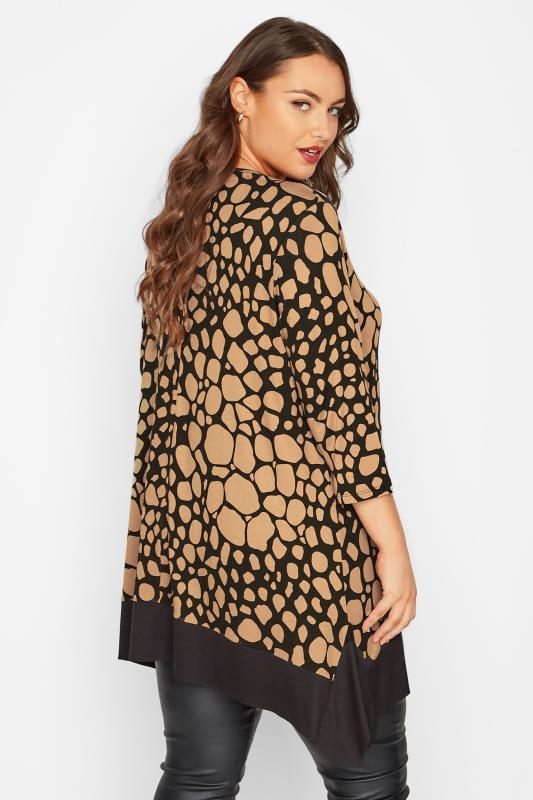 Curve Plus Size Womens Black & Beige Brown Animal Print Cut Out Top | Yours Clothing 3