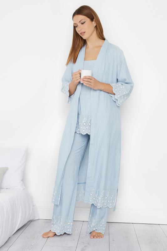 LTS Tall Light Blue Broderie Anglaise Dressing Gown | Long Tall Sally 2