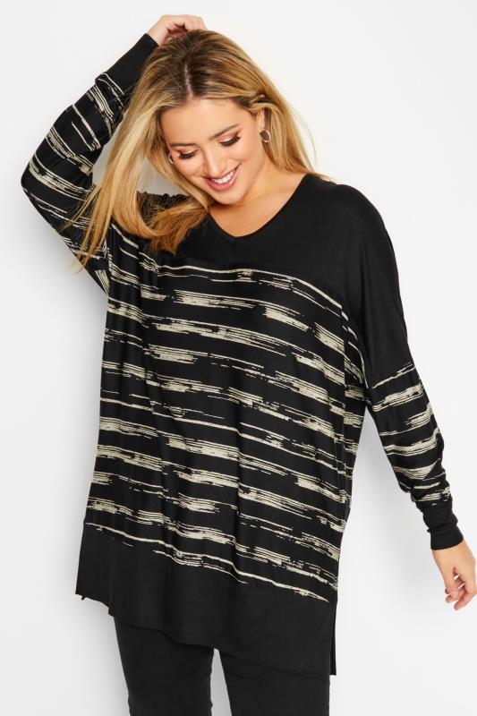 Plus Size Black Stripe Long Sleeve Top | Yours Clothing 1