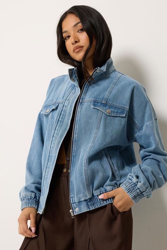 PixieGirl Petite chaqueta vaquera de cuello perkins azul medio 