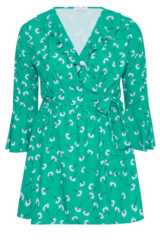 YOURS LONDON Plus Size Green Floral Ruffle Wrap Top | Yours Clothing 6