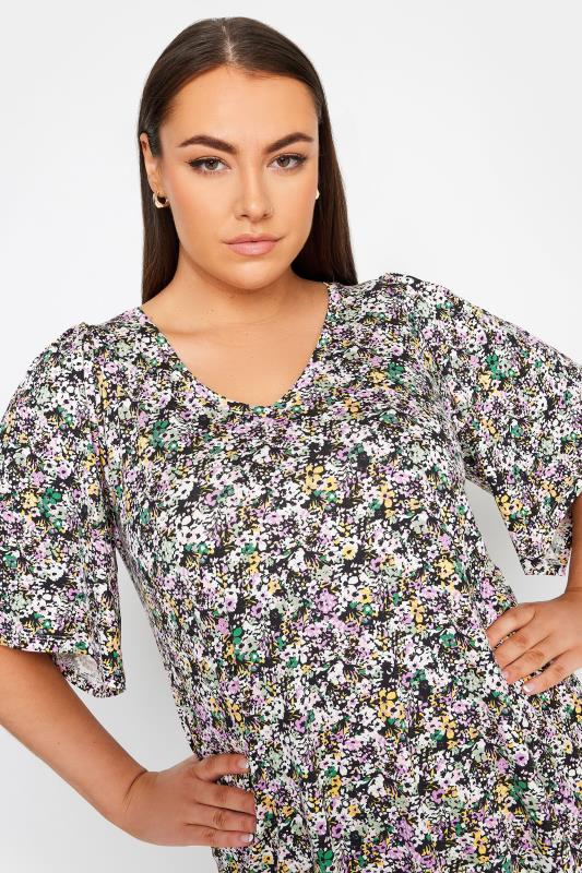 YOURS Plus Size Purple Floral Print Angel Sleeve Top | Yours Clothing 4