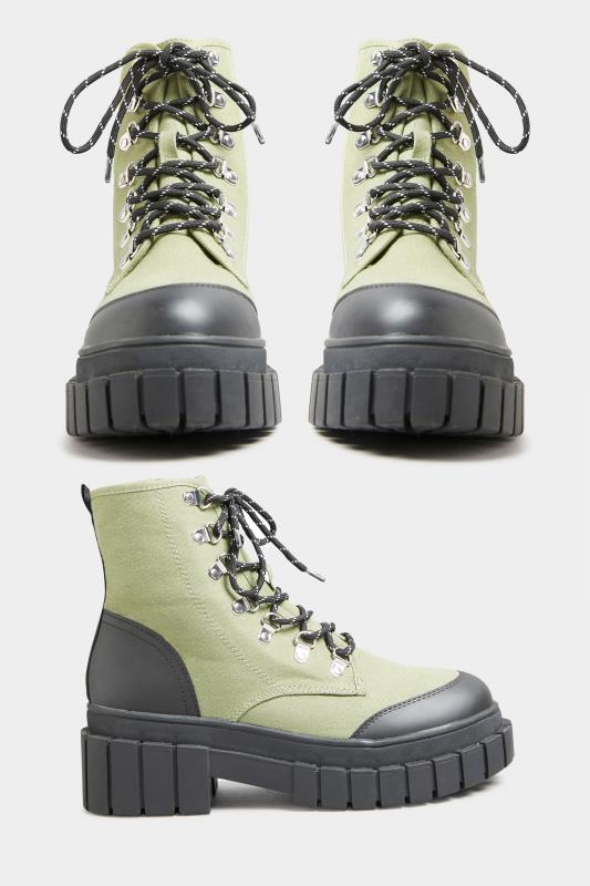 LIMITED COLLECTION Khaki Green Canvas Chunky Combat Boots In Wide Fit | Yours Clothing 2