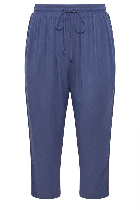 YOURS Plus Size Blue Crochet Side Crop Trousers | Yours Clothing 5