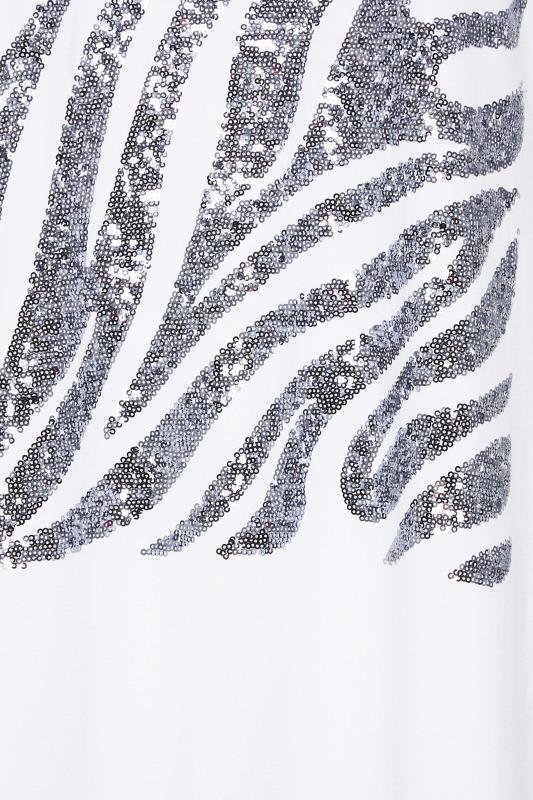 YOURS Plus Size White Zebra Print Sequin Top | Yours Clothing 5