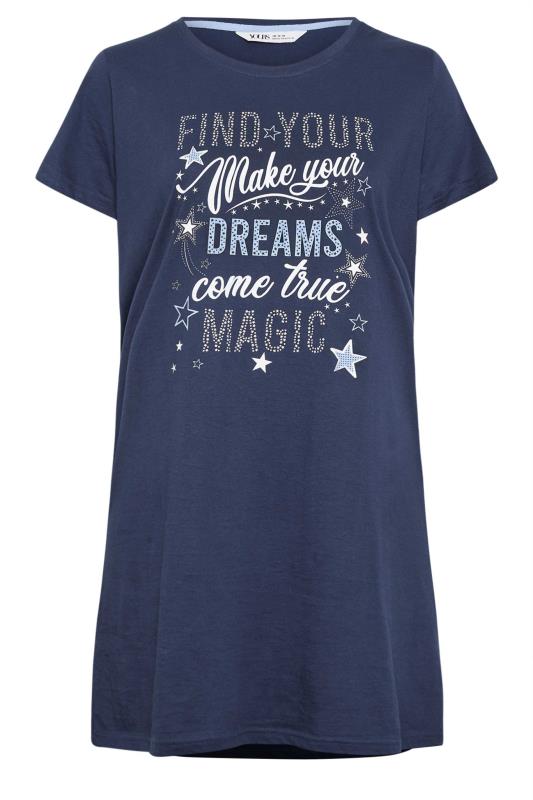 YOURS Plus Size Navy Blue 'Find Your Magic' Star Print Nightdress | Yours Clothing 5