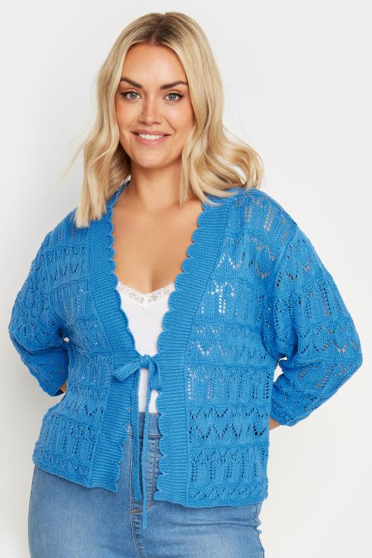 YOURS Plus Size Blue Crochet Tie Front Shrug | Yours Clothing 2