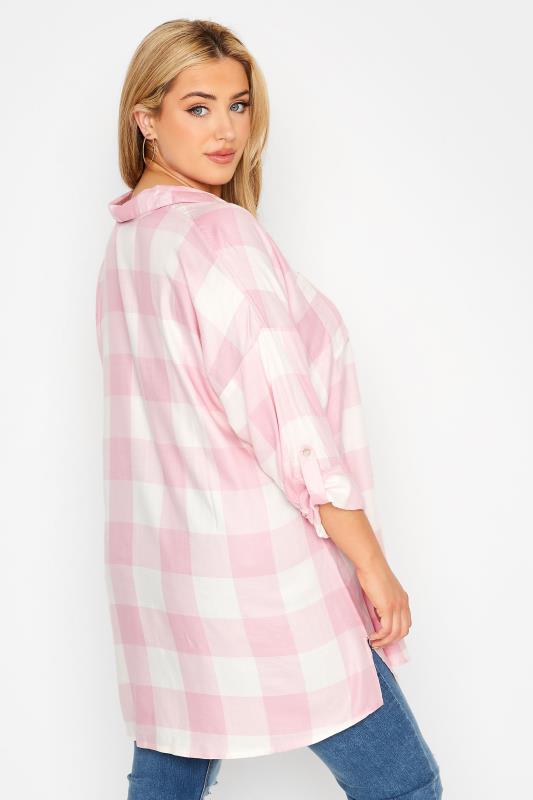  Plus size Pink Check Oversized Shirt | Yours Clothing 3