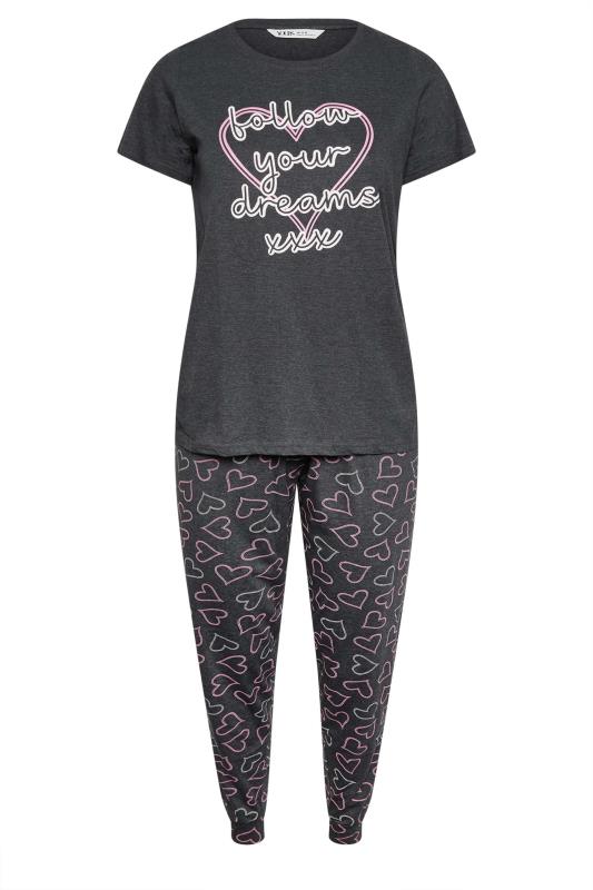 YOURS Plus Size Grey 'Follow Your Dreams' Heart Print Pyjama Set | Yours Clothing 5