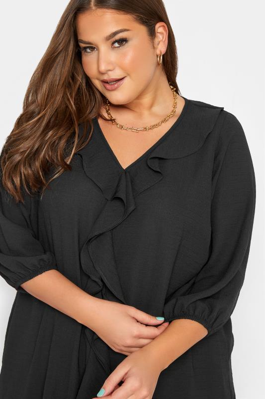 Plus Size Curve Black Frill Front Blouse | Yours Clothing 4