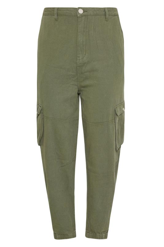 Curve Khaki Green Cargo Pocket Jeans 5