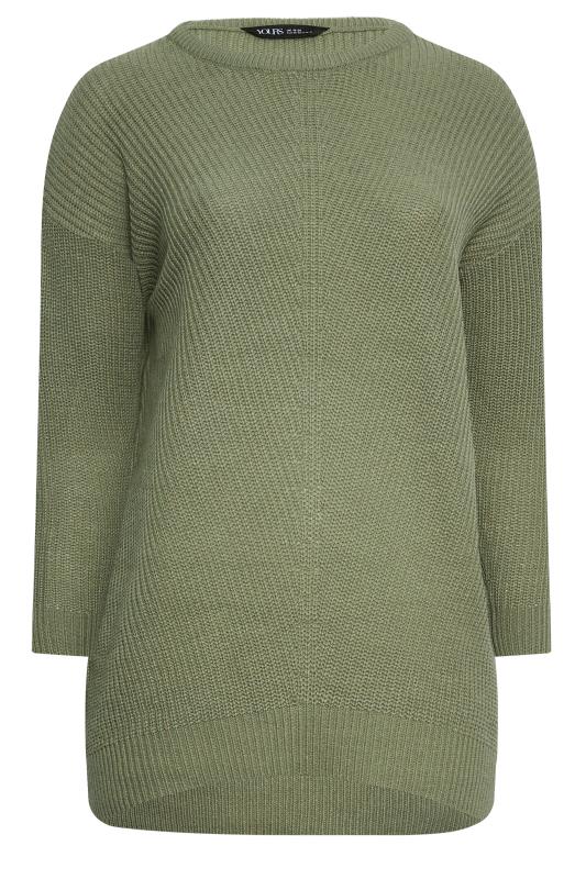 Plus Size Curve Khaki Green Essential Knitted Jumper | Yours Clothing