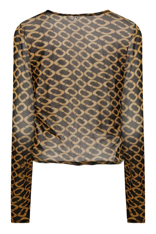 LTS Tall Brown Chain Print Ruched Front Mesh Top 7