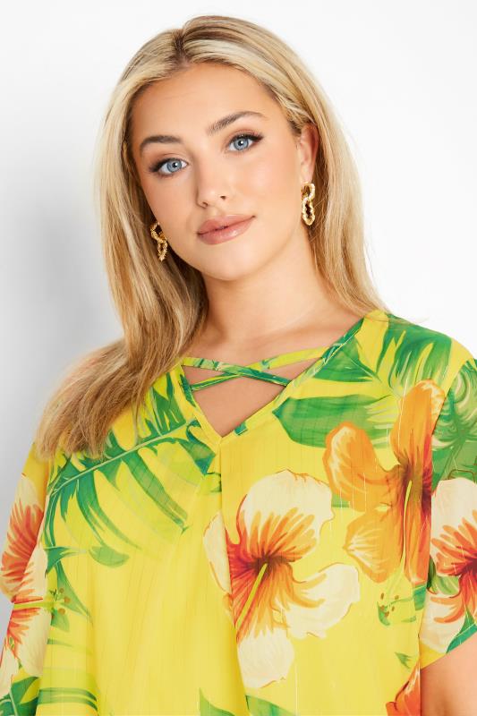 Curve Yellow Tropical Print Cross Front Top 4