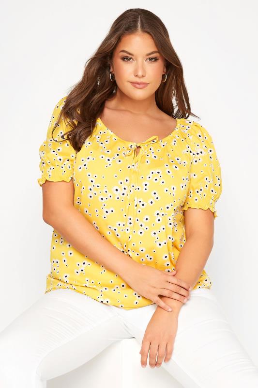 Plus Size Yellow Floral Gyspy Top | Yours Clothing 1