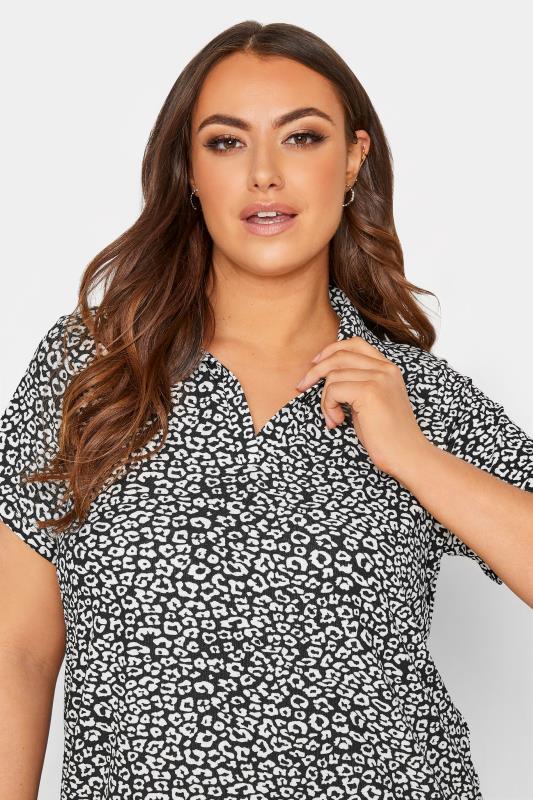 Plus Size Black Leopard Print Polo Neck Top | Yours Clothing 4