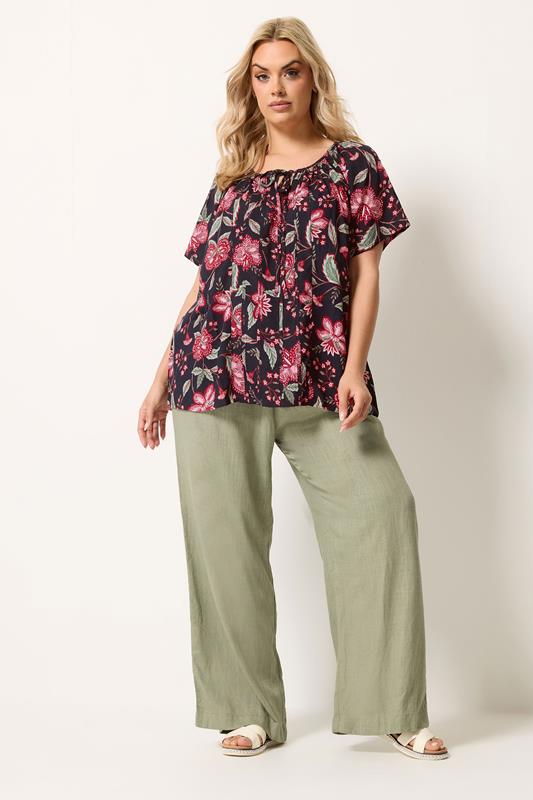 YOURS Plus Size Black Floral Pintuck Blouse | Yours Clothing 1