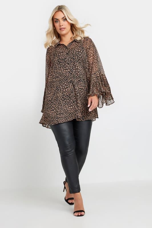 YOURS Plus Size Black Leopard Print Flared Sleeve Shirt | Yours Clothing 2