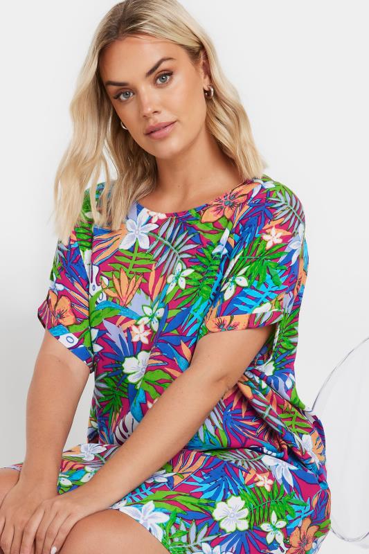 YOURS Plus Size Blue & Green Tropical Print Tunic Dress | Yours Clothing 5
