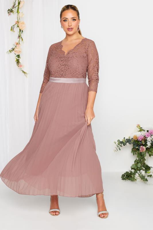 Plus Size YOURS LONDON Curve Blush Pink Lace Pleated Maxi Dress | Yours Clothing  2