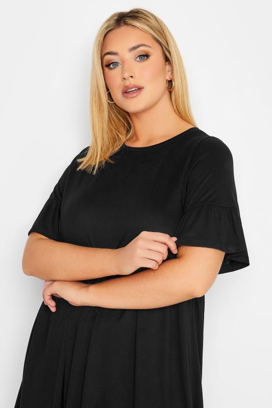 YOURS Plus Size Black Frill Sleeve Smock Dress | Yours Clothing 4