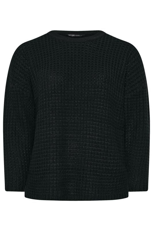 YOURS Plus Size Black Waffle Knit Jumper | Yours Clothing 6