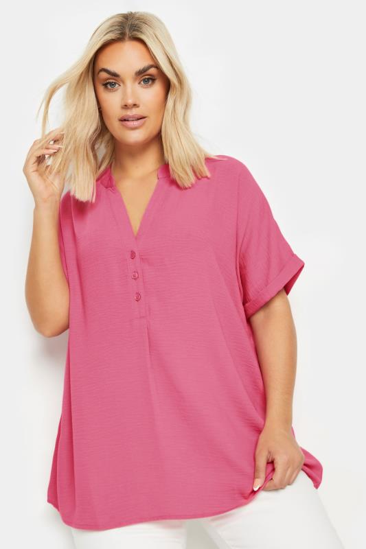 YOURS Plus Size Pink Notch Neck Blouse | Yours Clothing 1