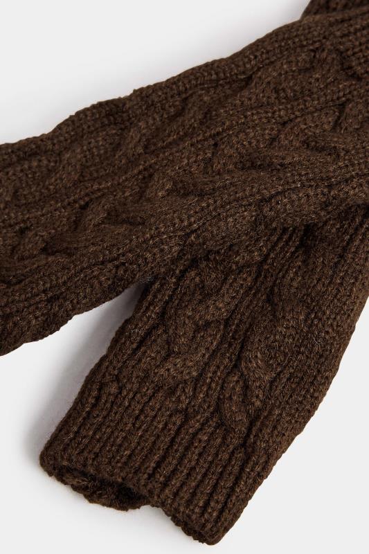 YOURS Curve Plus Size Brown Cable Knit Arm Warmers | Yours Clothing  3