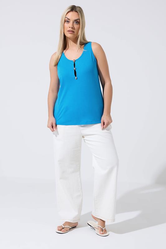 LIMITED COLLECTION Plus Size Blue Shell Button Vest Top | Yours Clothing 1