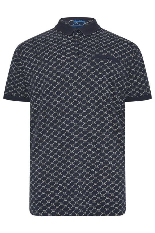 D555 Big & Tall Navy Blue Jacquard Polo Shirt | BadRhino 2
