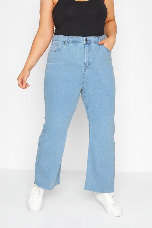 Plus Size Blue Stretch Wide Leg Jeans | Yours Clothing