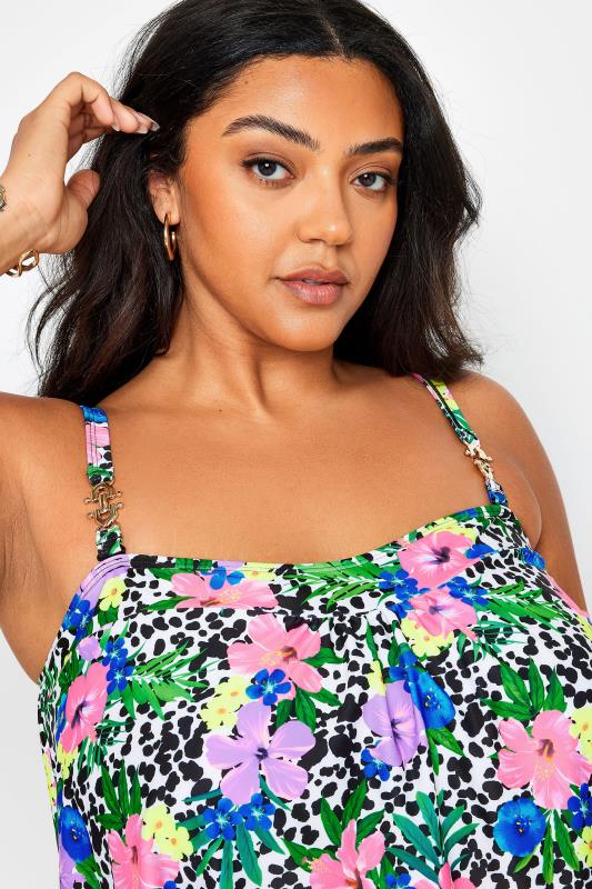 YOURS Plus Size White Floral Dalmatian Print Tankini Top | Yours Clothing 5