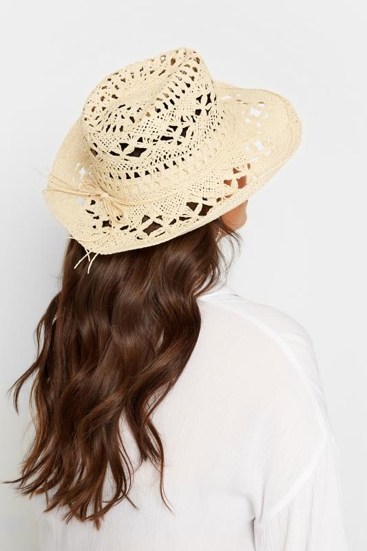 Plus Size  Cream Straw Cut Out Cowboy Hat