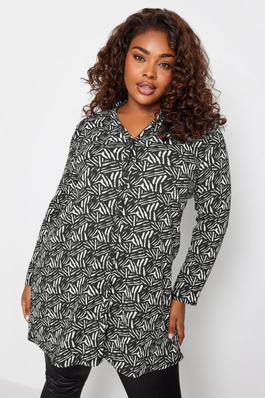 YOURS Plus Size Black Abstract Stripe Print Shirt | Yours Clothing 1