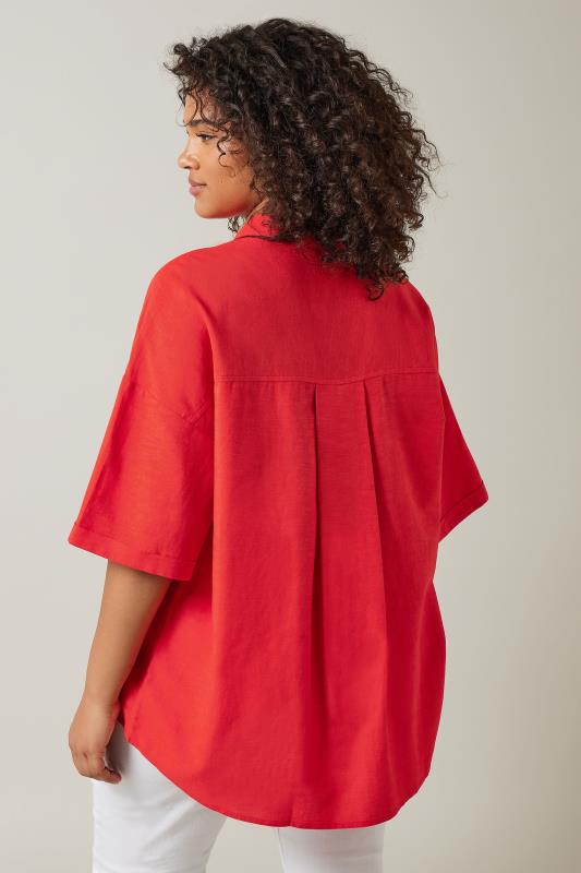 EVANS Plus Size Red Linen Shirt  | Yours Clothing 4
