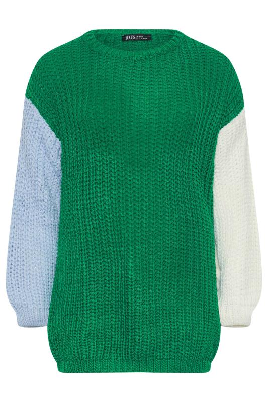 YOURS Plus Size Green Colourblock Chunky Knit Jumper | Yours Clothing 5