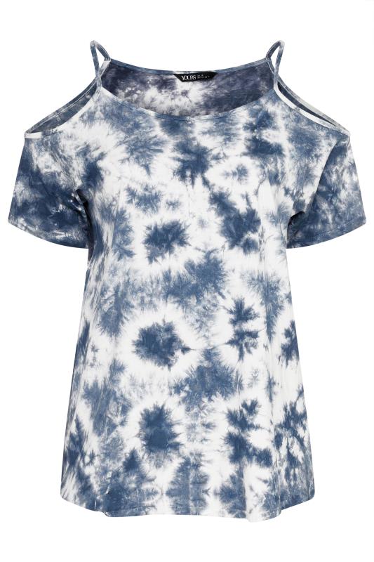 YOURS Plus Size Blue Tie Dye Cold Shoulder Top | Yours Clothing 5