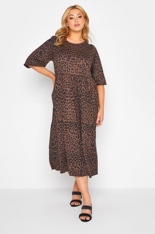  Curve Brown Leopard Print Midaxi Dress