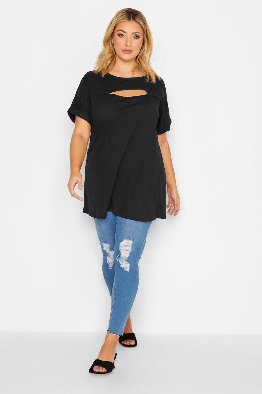 YOURS Plus Size Black Cut Out T-Shirt | Yours Clothing 2