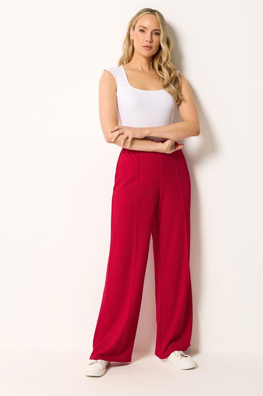  LTS Tall Bright Red Textured Pleated Wide Leg Trousers