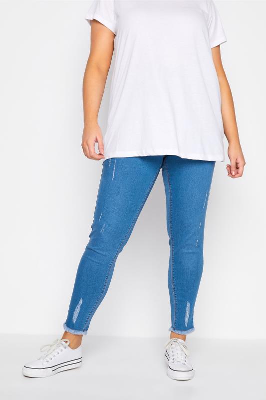 Plus Size  YOURS FOR GOOD Curve Mid Blue Cat Scratch JENNY Jeggings