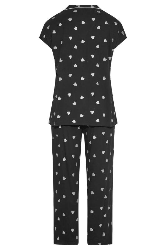 Plus Size Black Glitter Heart Pyjama Set | Yours Clothing 6