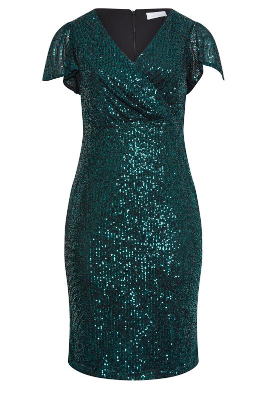 YOURS LONDON Green Sequin Wrap Shift Dress | Yours Clothing 6